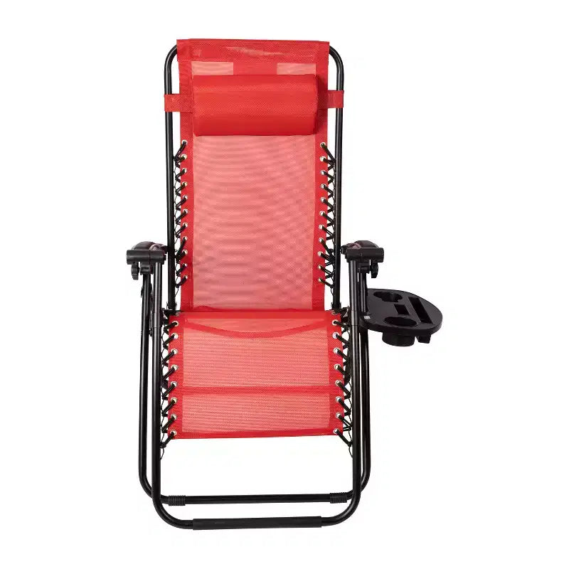 Merrick Lane Lot de 2 chaises pliantes rembourrées en filet Zero Gravity avec oreiller amovible et porte-gobelet