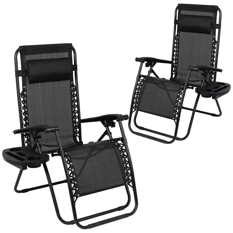 Merrick Lane Lot de 2 chaises pliantes rembourrées en filet Zero Gravity avec oreiller amovible et porte-gobelet