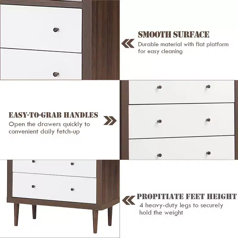 Costway Commode à 5 tiroirs en bois Meuble de rangement Autonome