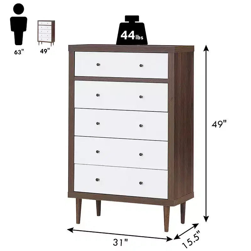 Costway Commode à 5 tiroirs en bois Meuble de rangement Autonome