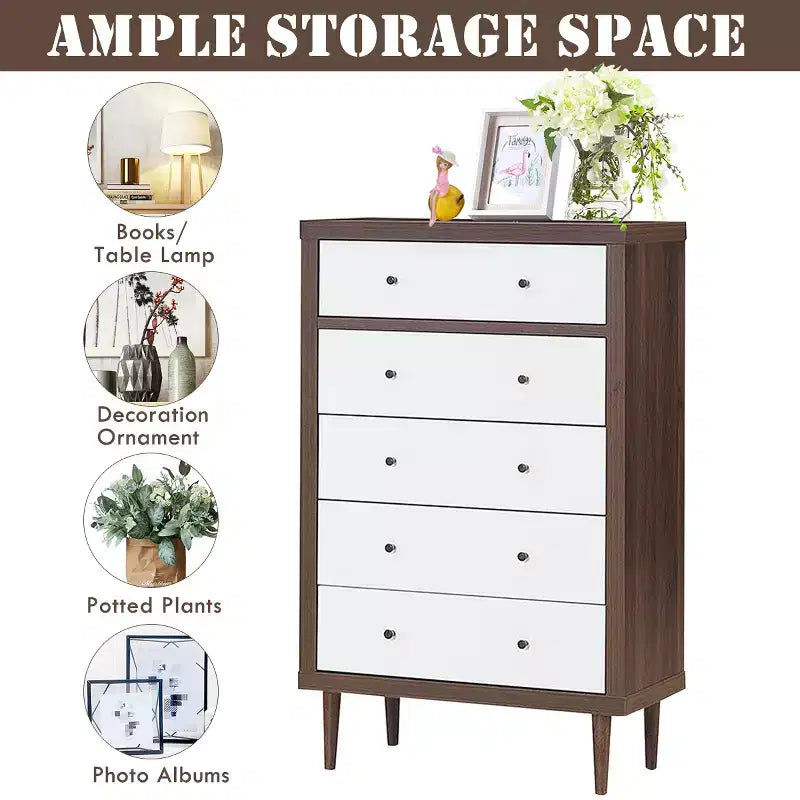Costway Commode à 5 tiroirs en bois Meuble de rangement Autonome