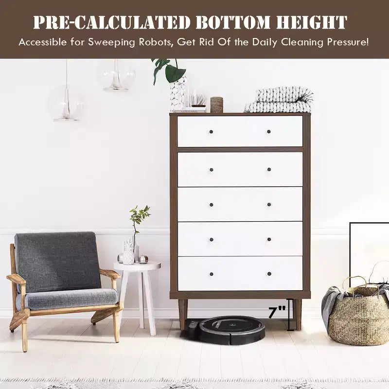 Costway Commode à 5 tiroirs en bois Meuble de rangement Autonome