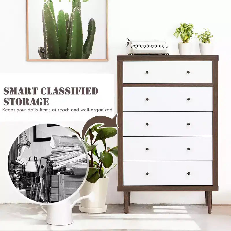 Costway Commode à 5 tiroirs en bois Meuble de rangement Autonome