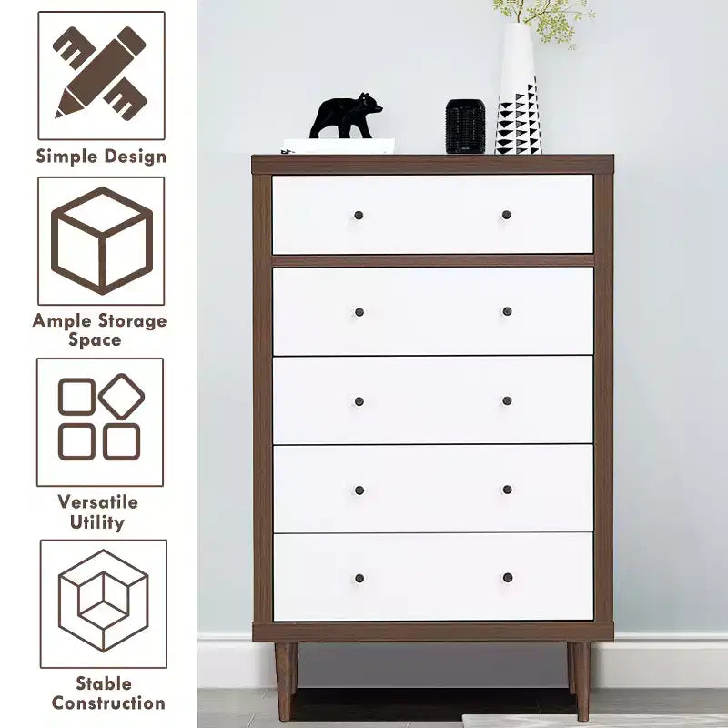 Costway Commode à 5 tiroirs en bois Meuble de rangement Autonome