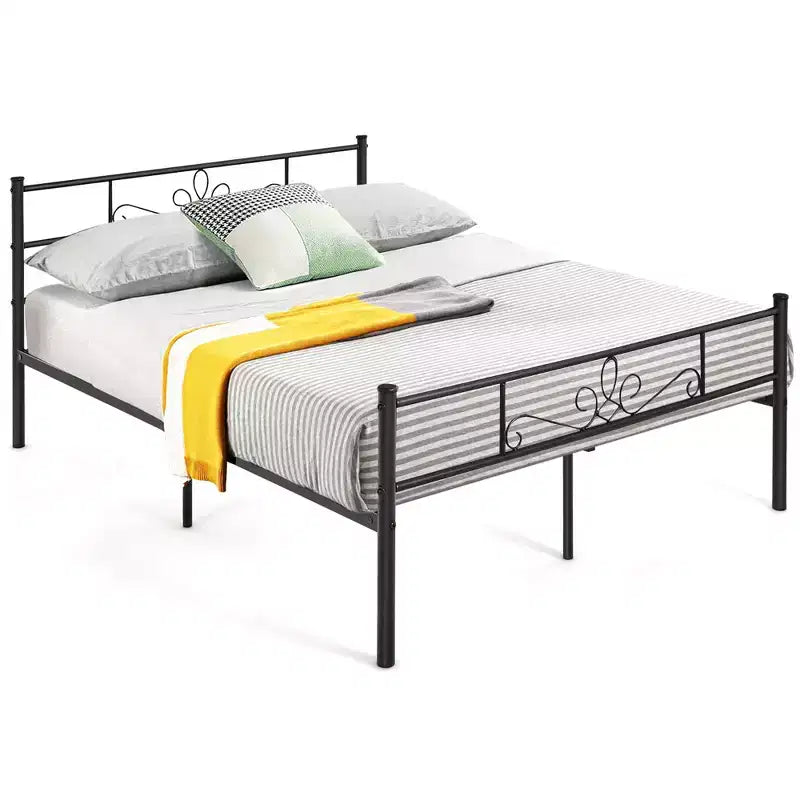 Cadre de lit plateforme en métal Costway double/queen/complet avec tête et pied de lit, aucun sommier tapissier requis