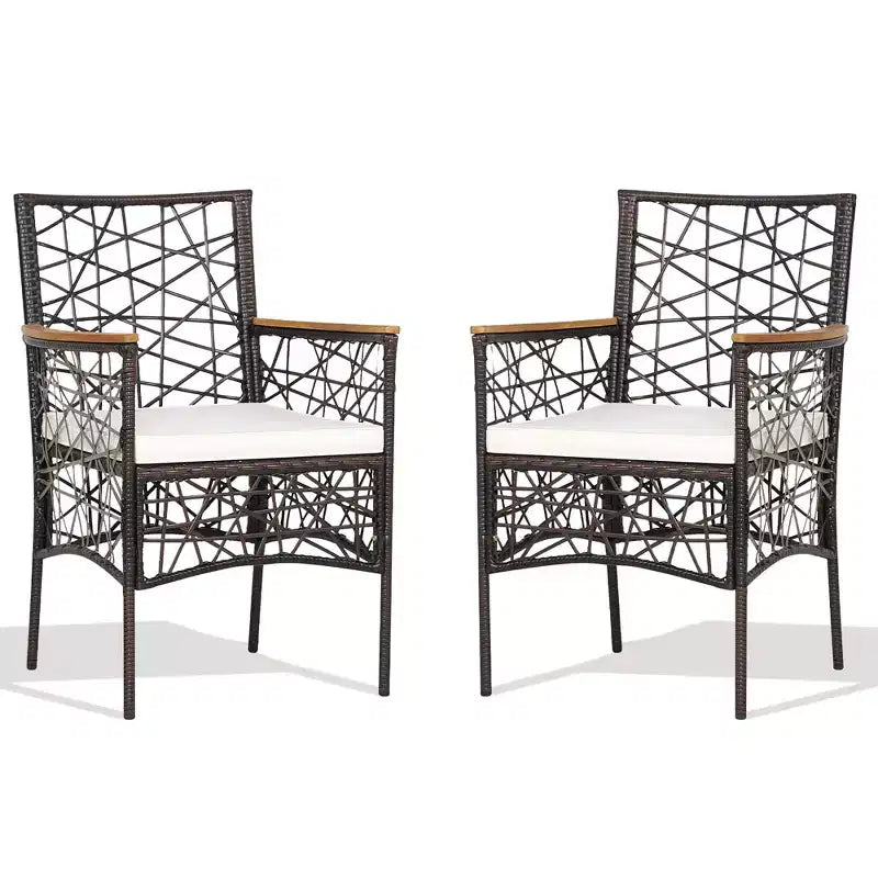 Costway Chaises de Bistro en Rotin PE pour Terrasse, Lot de 2, Accoudoirs en Bois d'Acacia avec Coussins, pour Extérieur