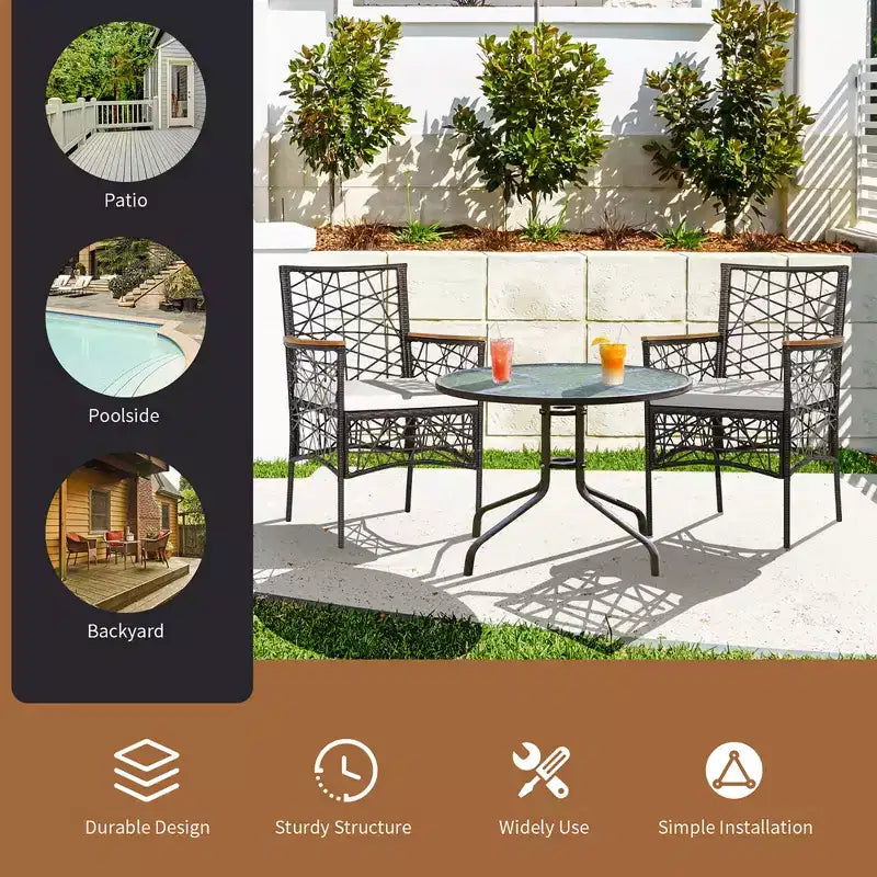 Costway Chaises de Bistro en Rotin PE pour Terrasse, Lot de 2, Accoudoirs en Bois d'Acacia avec Coussins, pour Extérieur