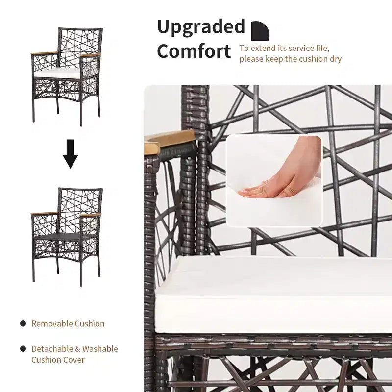 Costway Chaises de Bistro en Rotin PE pour Terrasse, Lot de 2, Accoudoirs en Bois d'Acacia avec Coussins, pour Extérieur