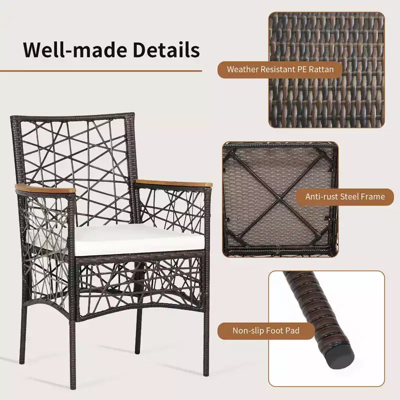Costway Chaises de Bistro en Rotin PE pour Terrasse, Lot de 2, Accoudoirs en Bois d'Acacia avec Coussins, pour Extérieur