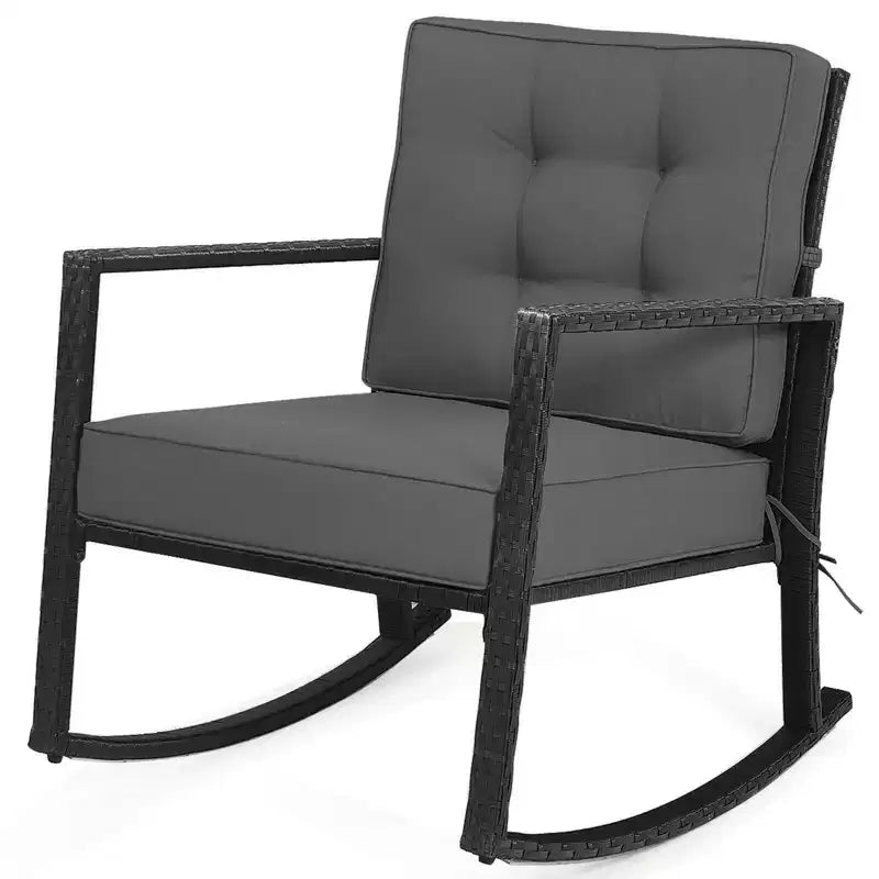 Fauteuil à bascule d'extérieur en rotin avec coussin - WELLFOR