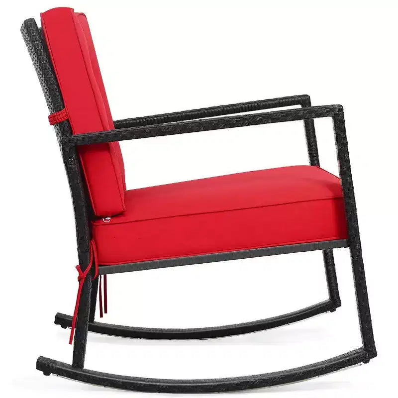 Fauteuil à bascule d'extérieur en rotin avec coussin - WELLFOR