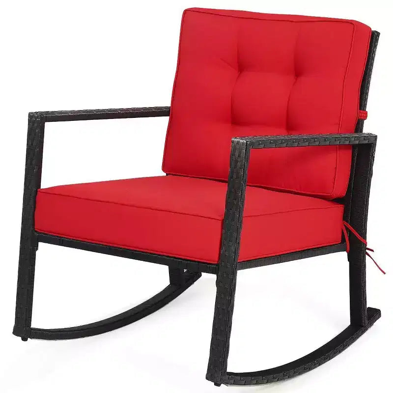 Fauteuil à bascule d'extérieur en rotin avec coussin - WELLFOR