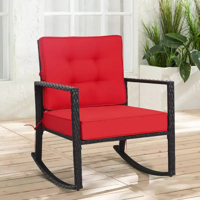 Fauteuil à bascule d'extérieur en rotin avec coussin - WELLFOR