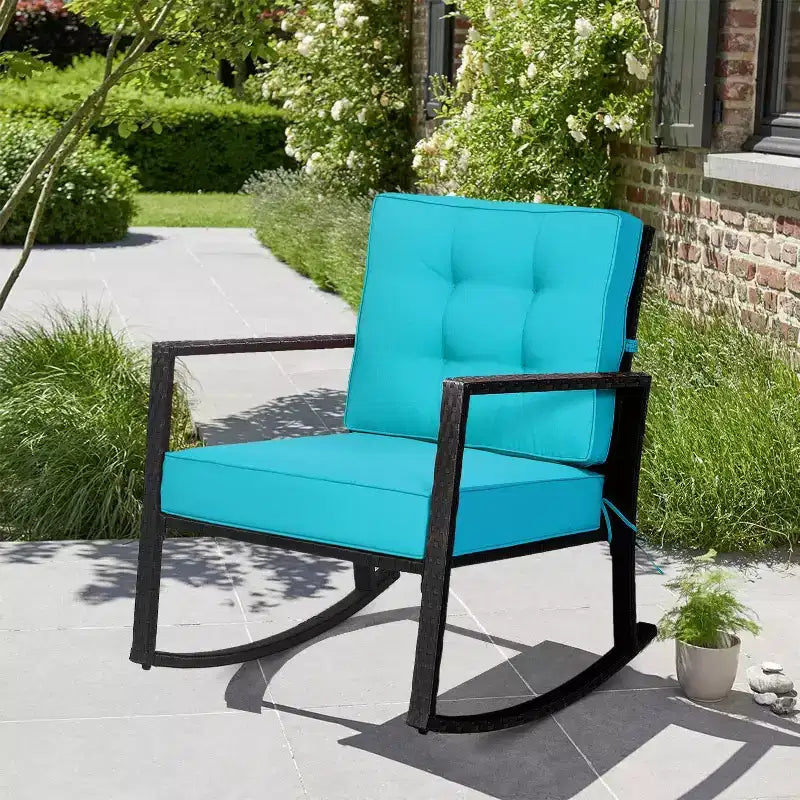 Fauteuil à bascule d'extérieur en rotin avec coussin - WELLFOR