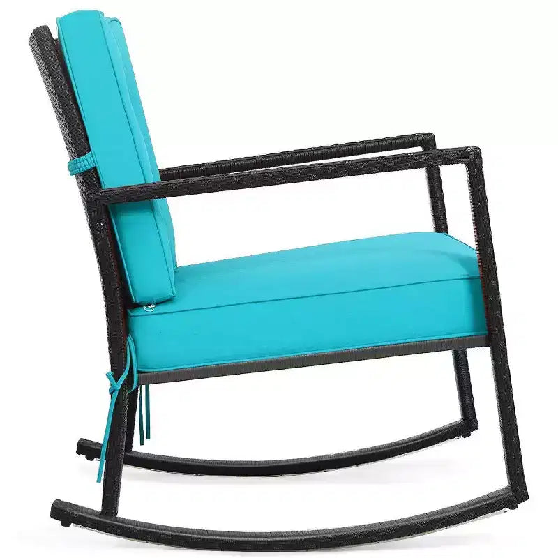 Fauteuil à bascule d'extérieur en rotin avec coussin - WELLFOR