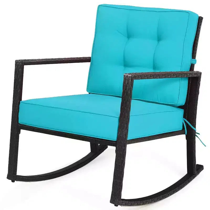 Fauteuil à bascule d'extérieur en rotin avec coussin - WELLFOR