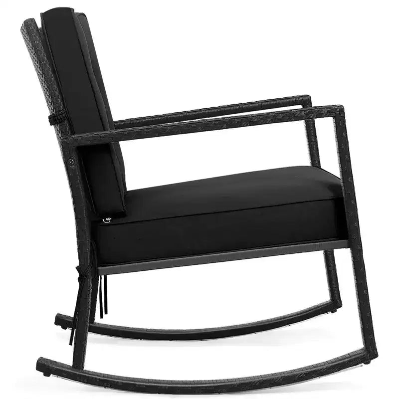 Fauteuil à bascule d'extérieur en rotin avec coussin - WELLFOR