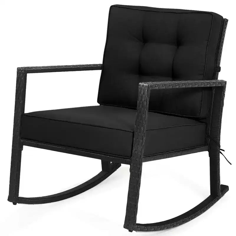 Fauteuil à bascule d'extérieur en rotin avec coussin - WELLFOR