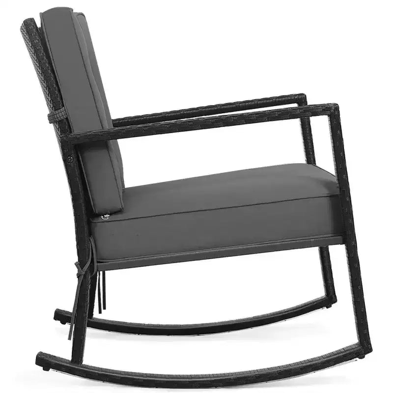 Fauteuil à bascule d'extérieur en rotin avec coussin - WELLFOR