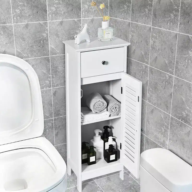 Meuble de Rangement au Sol pour Salle de Bain Costway avec Tiroir et Porte à Volets
