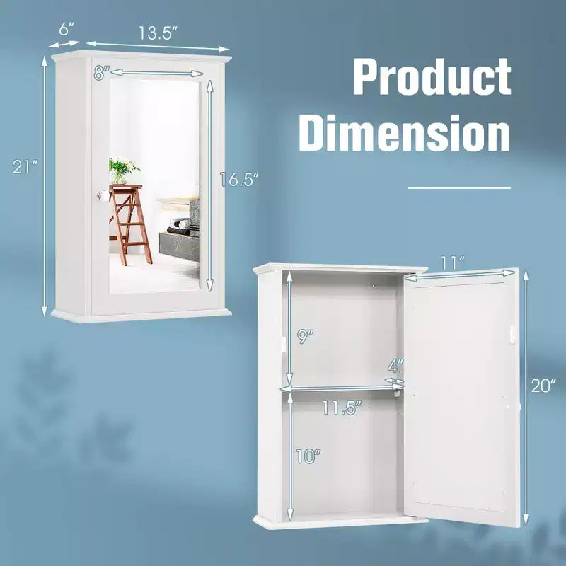 Armoire de toilette Costway avec miroir et porte réversible, organisateur de rangement