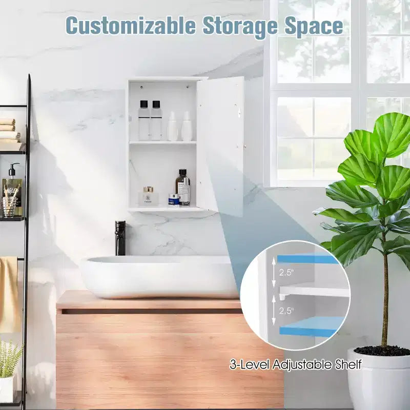 Armoire de toilette Costway avec miroir et porte réversible, organisateur de rangement
