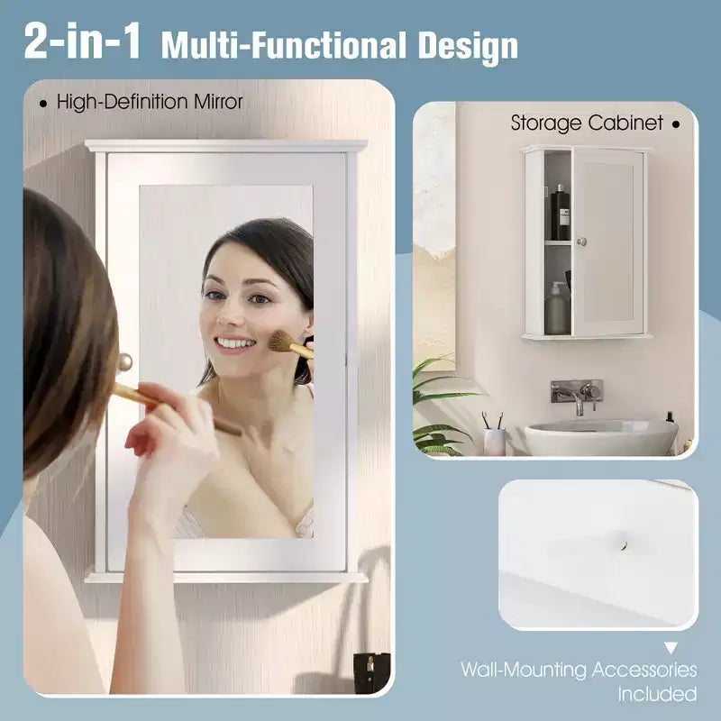 Armoire de toilette Costway avec miroir et porte réversible, organisateur de rangement