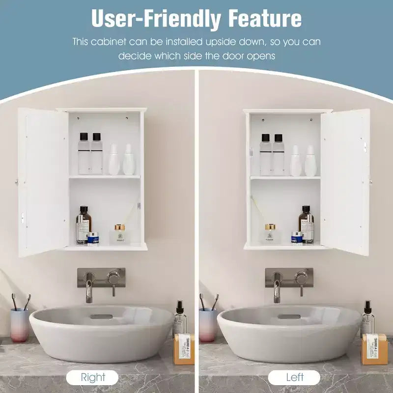 Armoire de toilette Costway avec miroir et porte réversible, organisateur de rangement