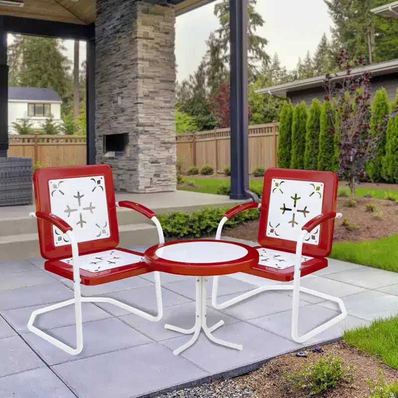 Fauteuil de jardin rétro en acier tulipe Northlight 35, rouge et blanc