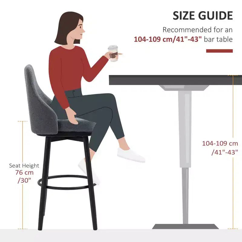HOMCOM Lot de 2 tabourets de bar très hauts, tabourets de bar pivotants à 360° modernes, chaises de salle à manger avec pieds en acier et repose-pieds, gris foncé
