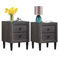 Costway 2PCS Nightstand W/2 Drawer Multipurpose Retro Grey Bedside Table Fully Assembled