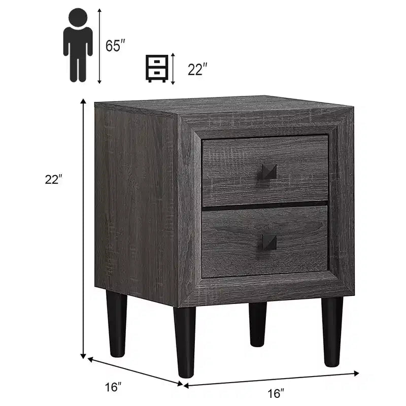 Costway 2 Tables de Chevet Rétro Multiusages Grises avec 2 Tiroirs, Entièrement Assemblées