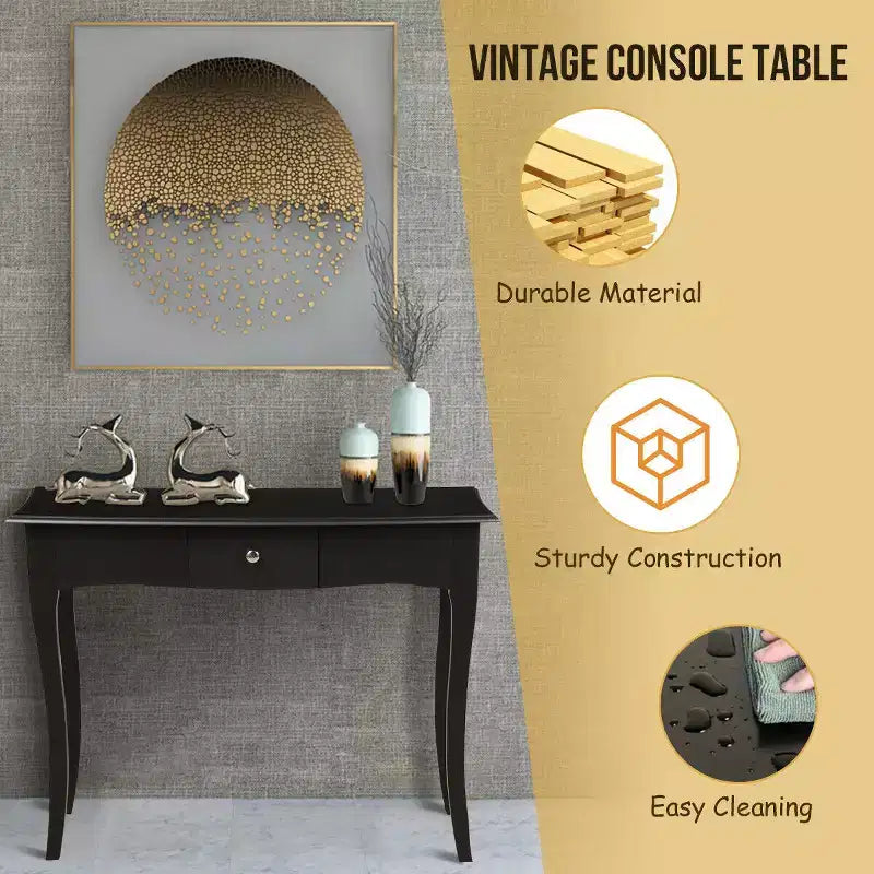Costway Table Console en Bois Meuble d'Entrée Couloir Canapé d'Appoint Tiroir de Rangement Noir