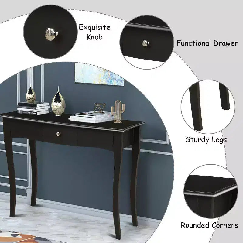 Costway Table Console en Bois Meuble d'Entrée Couloir Canapé d'Appoint Tiroir de Rangement Noir