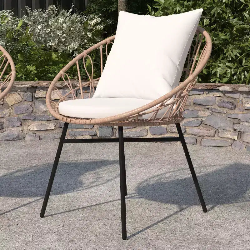 Merrick Lane Ensemble de 2 chaises de terrasse en rotin synthétique, style Papasan, intérieures/extérieures avec coussins d'assise et de dossier