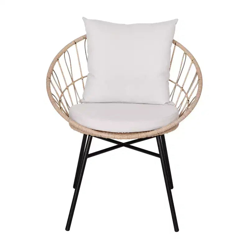 Merrick Lane Ensemble de 2 chaises de terrasse en rotin synthétique, style Papasan, intérieures/extérieures avec coussins d'assise et de dossier
