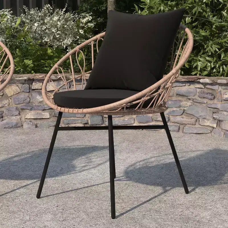 Merrick Lane Ensemble de 2 chaises de terrasse en rotin synthétique, style Papasan, intérieures/extérieures avec coussins d'assise et de dossier