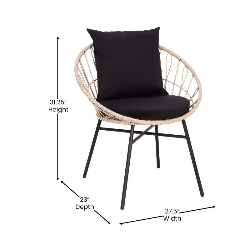 Merrick Lane Ensemble de 2 chaises de terrasse en rotin synthétique, style Papasan, intérieures/extérieures avec coussins d'assise et de dossier