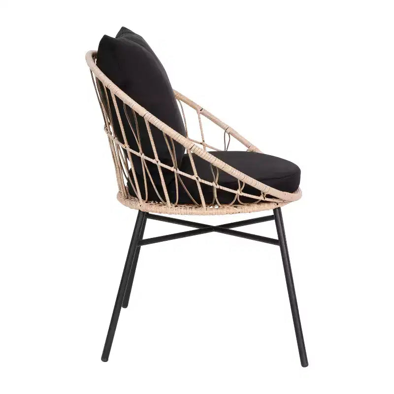 Flash Furniture Devon - Lot de 2 fauteuils de patio modernes en rotin tressé style Papasan, en rotin synthétique avec coussins, pour intérieur/extérieur