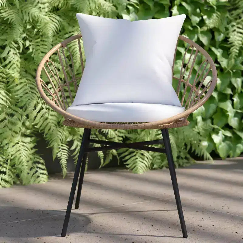 Flash Furniture Devon - Lot de 2 fauteuils de patio modernes en rotin tressé style Papasan, en rotin synthétique avec coussins, pour intérieur/extérieur