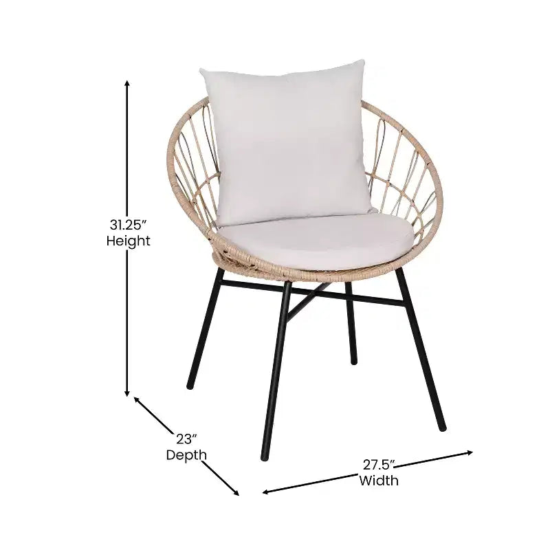 Flash Furniture Devon - Lot de 2 fauteuils de patio modernes en rotin tressé style Papasan, en rotin synthétique avec coussins, pour intérieur/extérieur