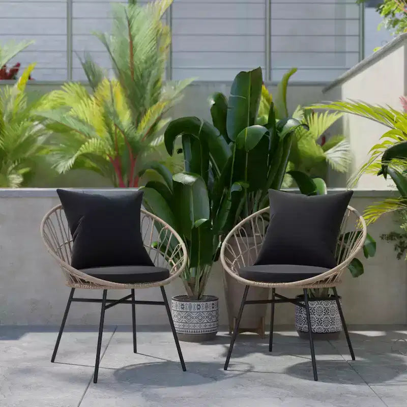 Flash Furniture Devon - Lot de 2 fauteuils de patio modernes en rotin tressé style Papasan, en rotin synthétique avec coussins, pour intérieur/extérieur