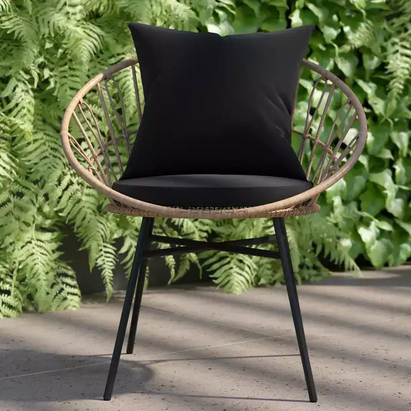 Flash Furniture Devon - Lot de 2 fauteuils de patio modernes en rotin tressé style Papasan, en rotin synthétique avec coussins, pour intérieur/extérieur