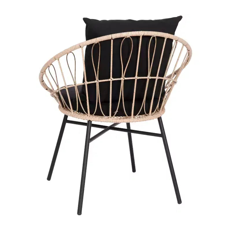 Flash Furniture Devon - Lot de 2 fauteuils de patio modernes en rotin tressé style Papasan, en rotin synthétique avec coussins, pour intérieur/extérieur