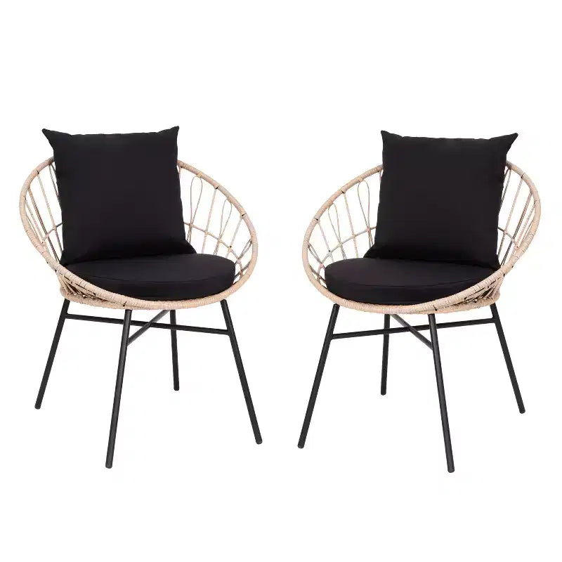 Flash Furniture Devon - Lot de 2 fauteuils de patio modernes en rotin tressé style Papasan, en rotin synthétique avec coussins, pour intérieur/extérieur