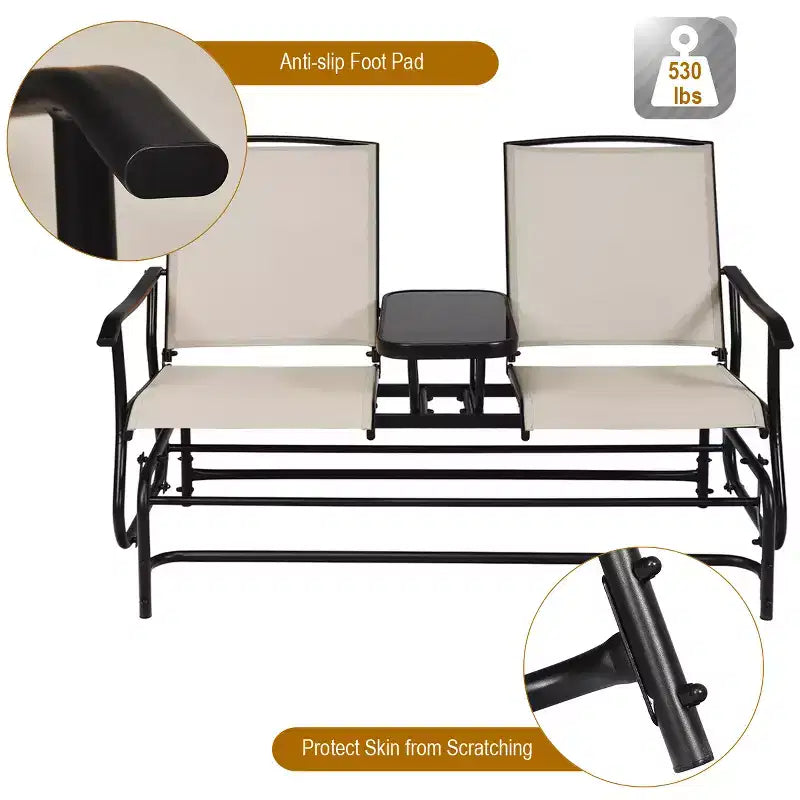 Costway Balancelle Double 2 Personnes avec Cadre en Acier et Table Centrale pour Patio