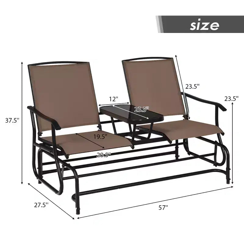 Costway Balancelle Double 2 Personnes avec Cadre en Acier et Table Centrale pour Patio