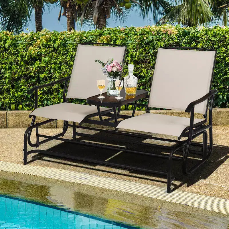 Costway Balancelle Double 2 Personnes avec Cadre en Acier et Table Centrale pour Patio
