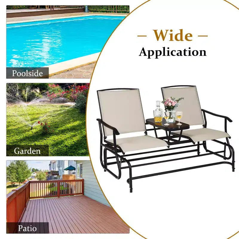 Costway Balancelle Double 2 Personnes avec Cadre en Acier et Table Centrale pour Patio