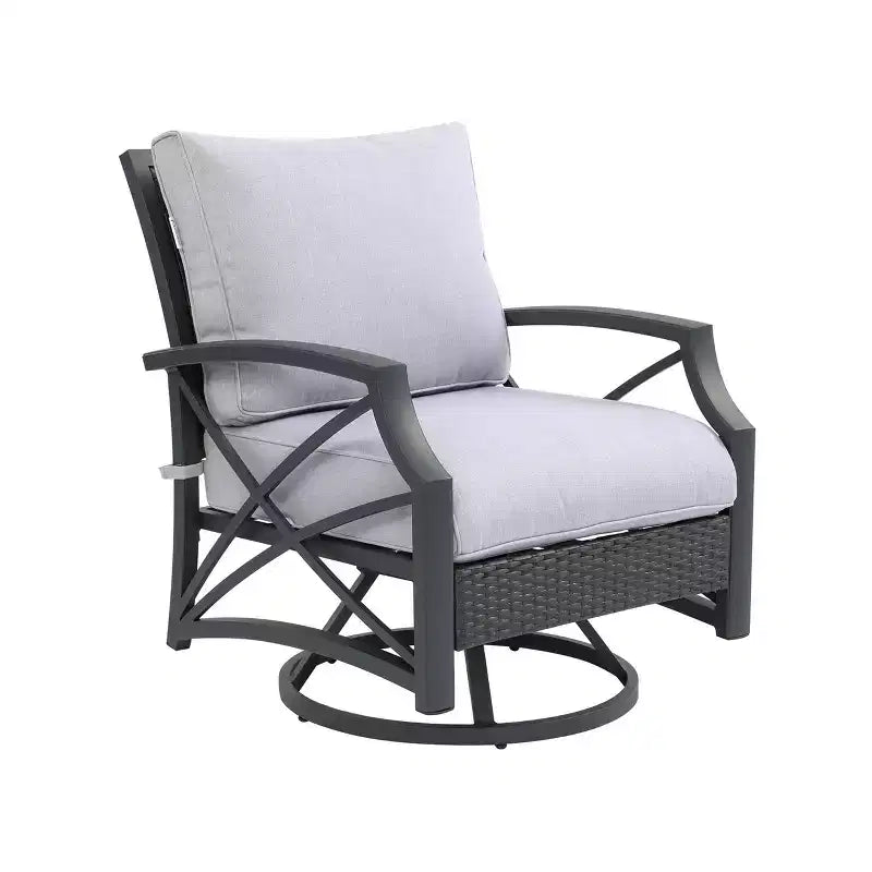 Kinger Home 2-piece Rattan Wicker Outdoor Swivel Chair Set With A Grey Cast Aluminum Frame